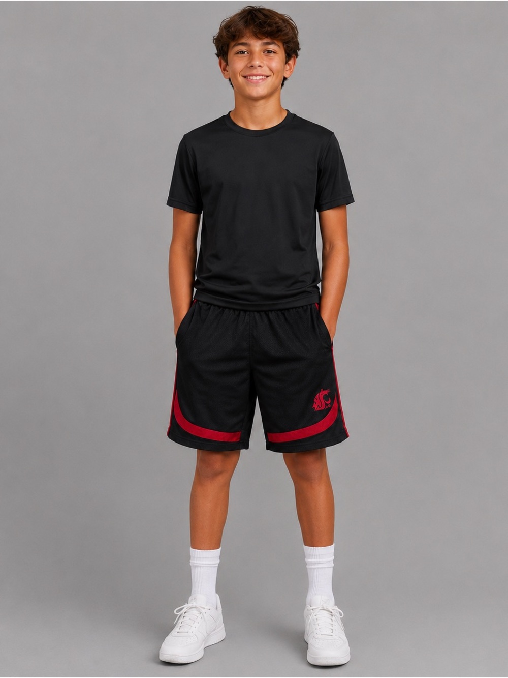 Colosseum Youth XL Black Red Mesh Athletic Basketball Shorts WSU Cougars